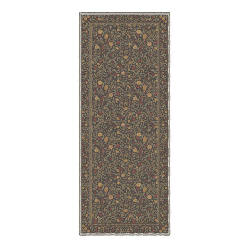 Vineyard Vintage Machine Washable Green / Yellow / Red Indoor Area Rug with Non-Slip Backing, Runner 2' x 7'