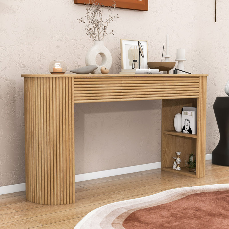 Elegant Entryway Console Table with Smart Storage Solutions, Natural