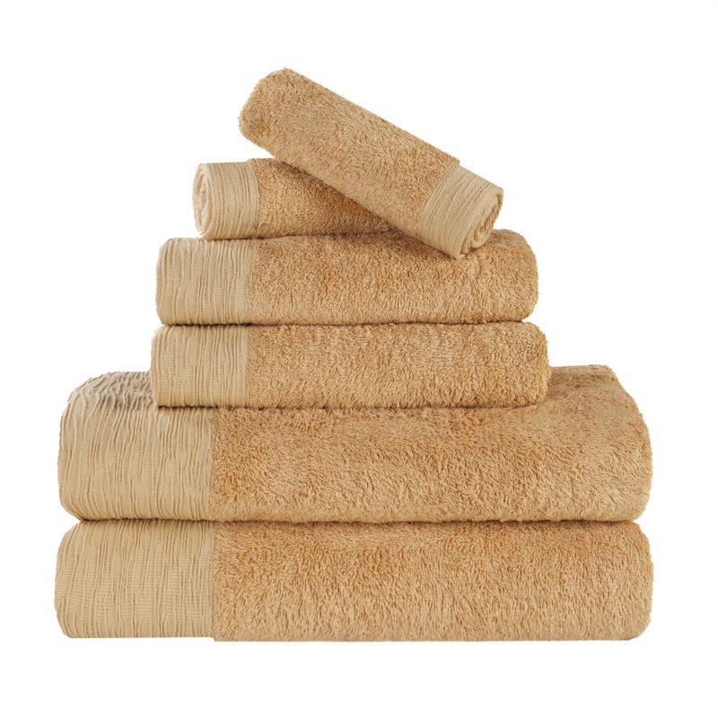 Rayon From Bamboo Cotton Blend Eco-Friendly Hypoallergenic Soft Solid Towel Set, Gold, 6 Piece Towel Set