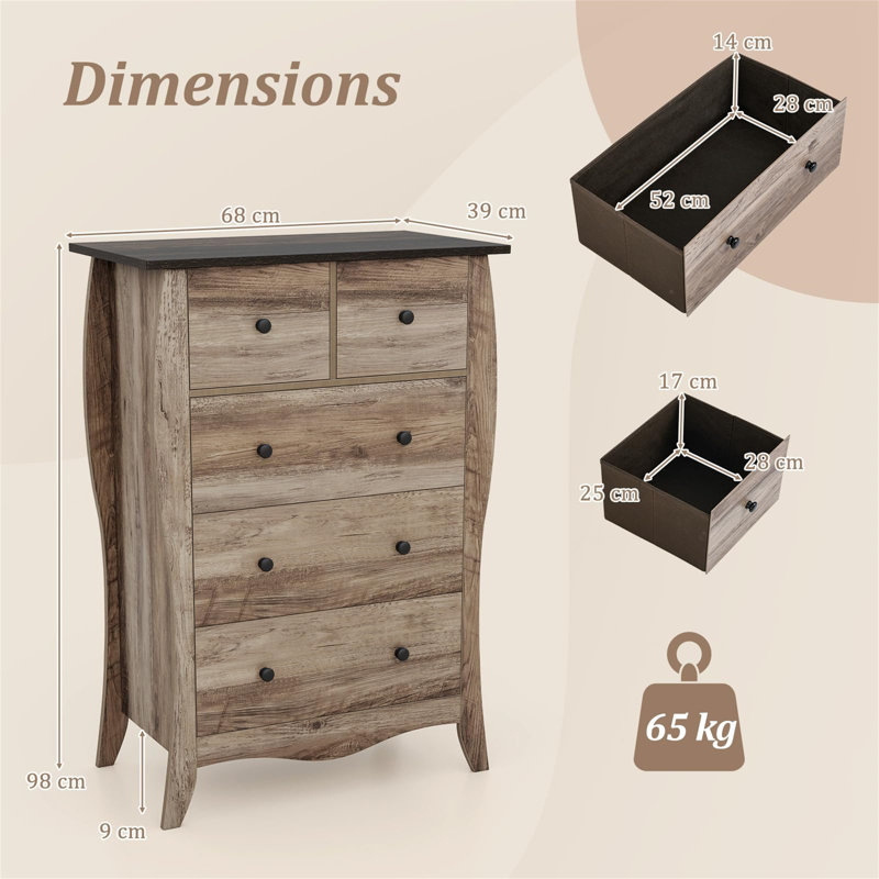 5 - Drawer Chest of Drawers, Beige