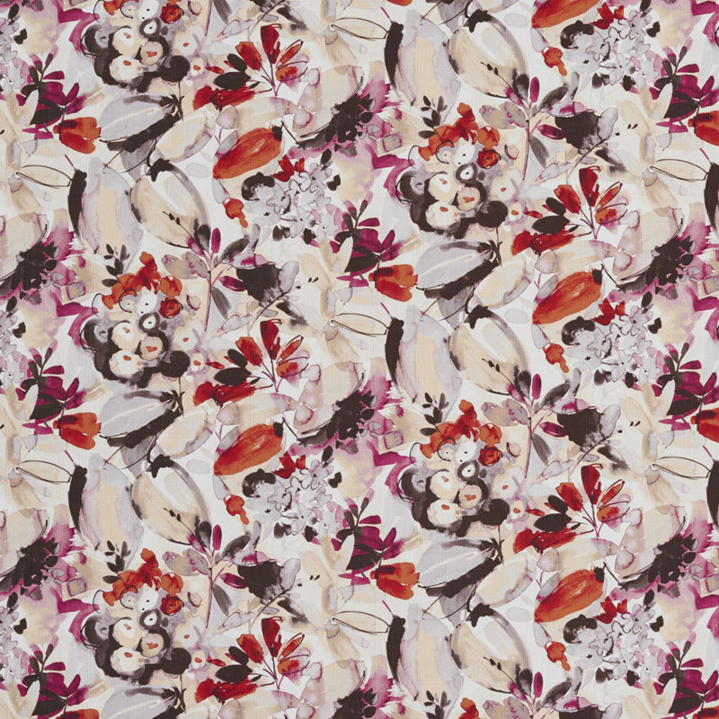 Tissu à imprimé floral, Mauve / Gris