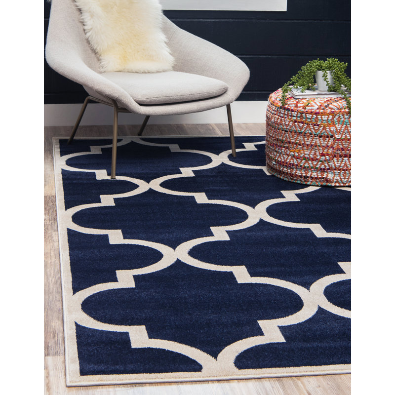 Tapis bleu marine / ivoire Molly, Rectangle 6 pi 1 po x 9 pi