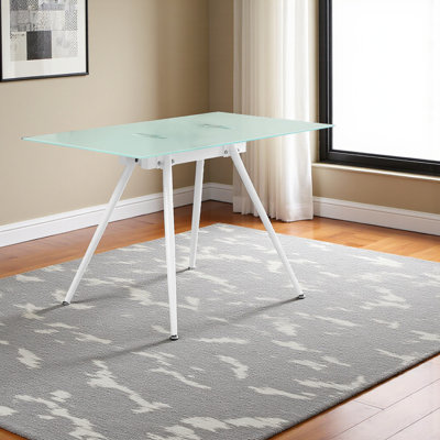 Bureau à domicile, plateau rectangulaire en verre trempé de 47 po, métal blanc