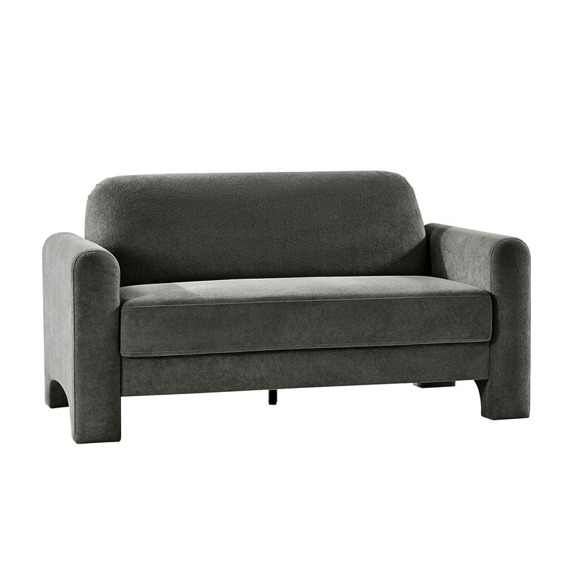 Werts 151cm W Modern Curved Upholstered 2 Seater Sofa with Deep Cushioned Seats, Grey