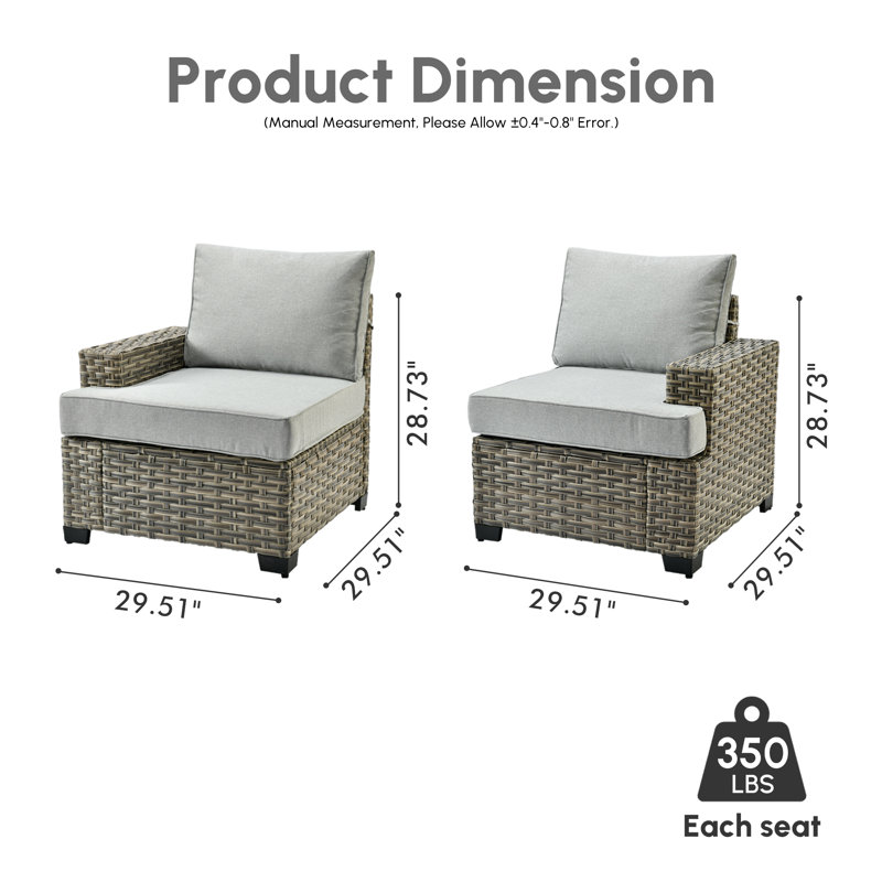 Ensemble modulaire d'extérieur en osier avec coussins Wahkon, Light Gray