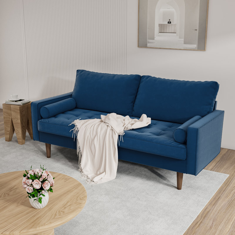 Collington 70" Square Arm Tufted Seat Sofa, Space Blue Velvet