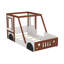 Lit voiture simple pour enfants, cadre de maison en bois massif et panneau de fibres à densité moyenne avec fenêtres ludiques, lit plateforme orange et blanc pour garçons et filles