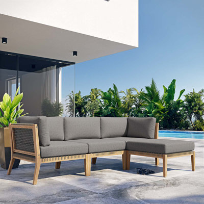 Modway Clearwater Outdoor Patio Teak Wood 4-Piece Sectional Sofa by Modway