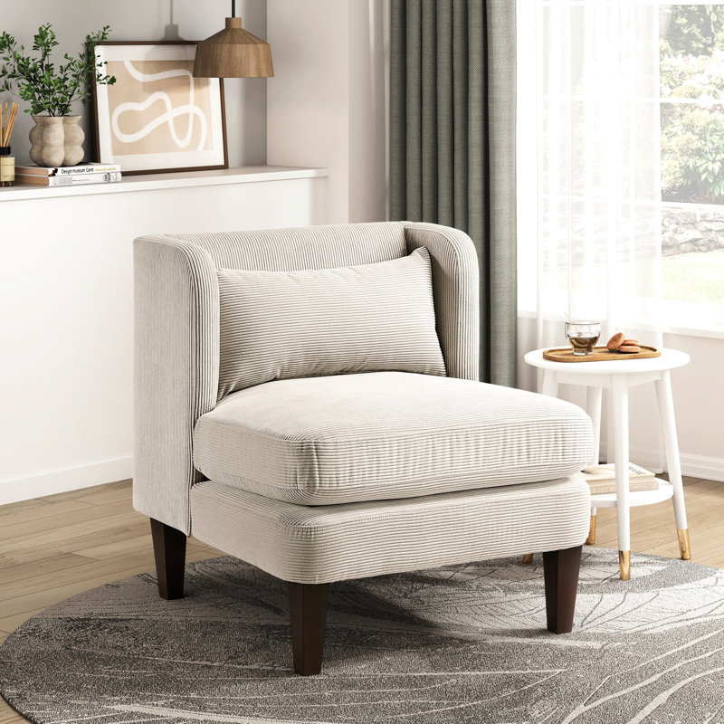 Housse de coussin en velours côtelé rembourré en velours côtelé avec 29,2 po de largeur et ressorts ensachés, Taupe
