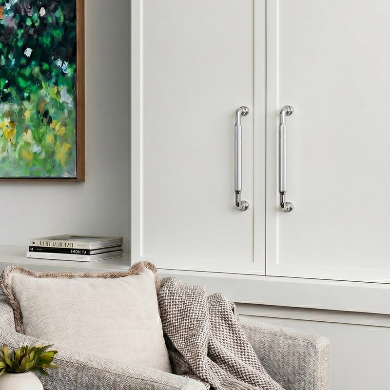 Poignée d'armoire tubulaire rainurée, 5", Polished Chrome