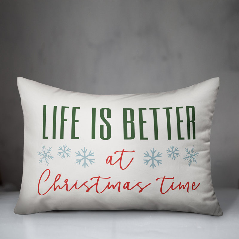  Coussin lombaire rectangulaire Life is Better at Christmas Time, Blanc