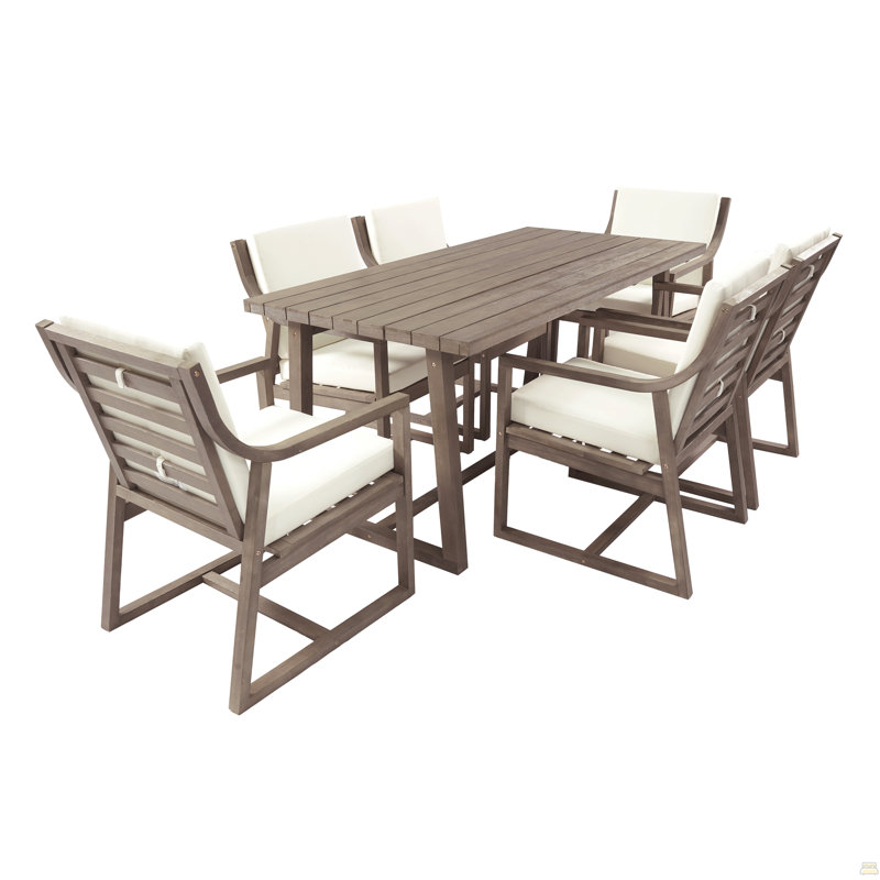 Outdoor Dining Set 7-Piece Outdoor Dining Set Patio Table And Chairs Set Modern Outdoor Furniture Set For Patio, Backyard, Garden, Black Brown Wood +Beige Cushion