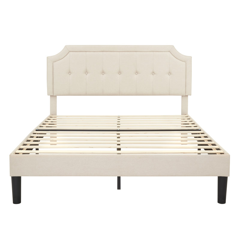 Lit plateforme tapissier avec tête de lit réglable en hauteur Kempst, Grand, Blanc