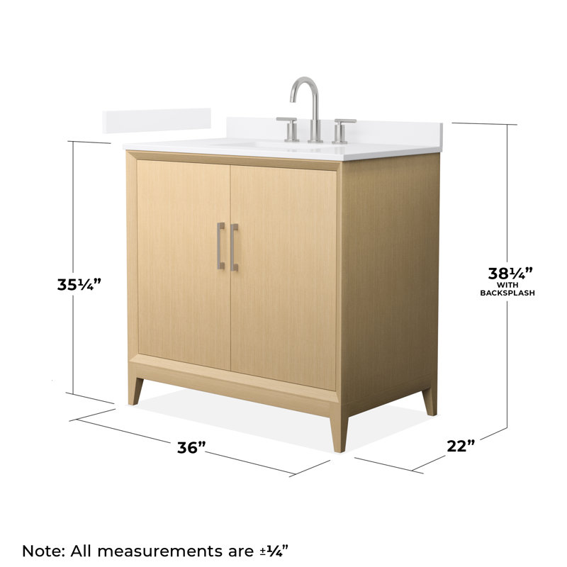Janna 36" Freestanding Single Bathroom Vanity with Quartz Top, Brushed Nickel, White Quartz, 8" Centers
