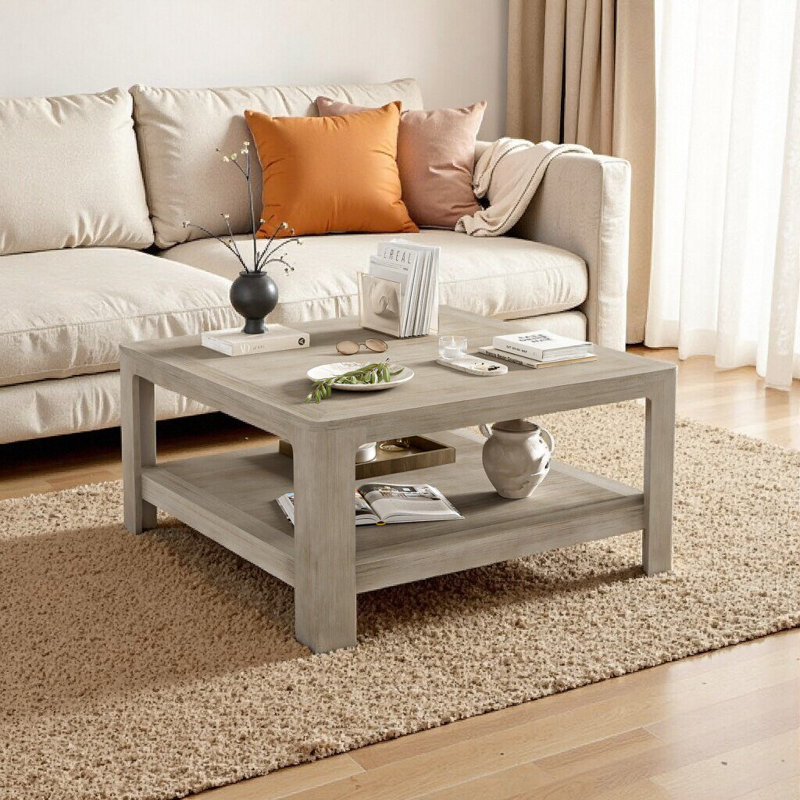 Table basse carrée moderne avec rangement - finition frêne clair, multifonctionnelle