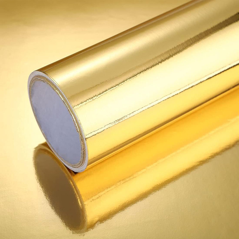 Papier auto-adhésif à miroir doré - Papier peint en vinyle d'aspect acier inoxydable pour les comptoirs de cuisine, les tablettes et les appareils électroménagers