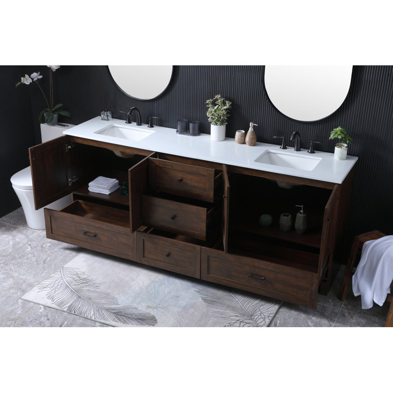 Meuble-lavabo double 84 po avec plateau en marbre d'ingénierie Soma, Expresso