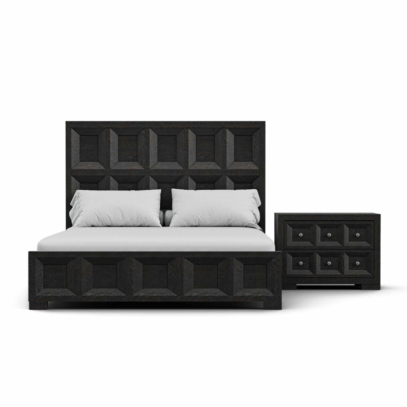Ensemble de chambre à coucher 6 pièces Schell, Noir, Très grand, 6 Pcs: Bed, 2 Nightstands,Dressers,Chest, Mirror
