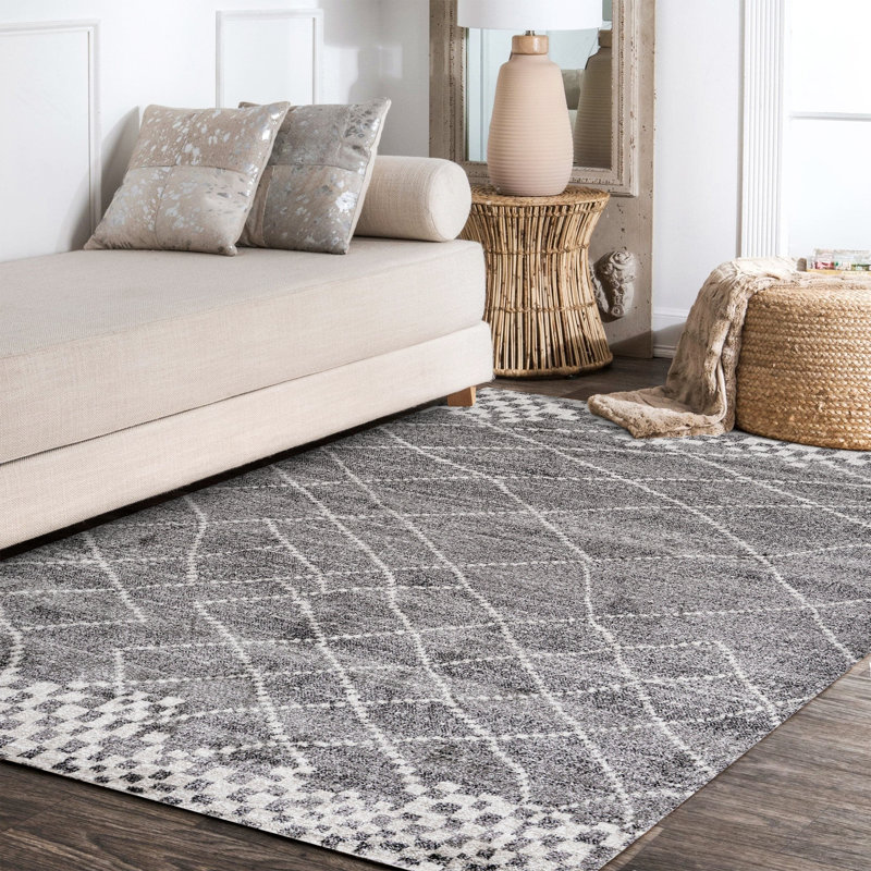 Coe Moroccan Modern Diamond Gray Rug, Rectangle 4' x 6'