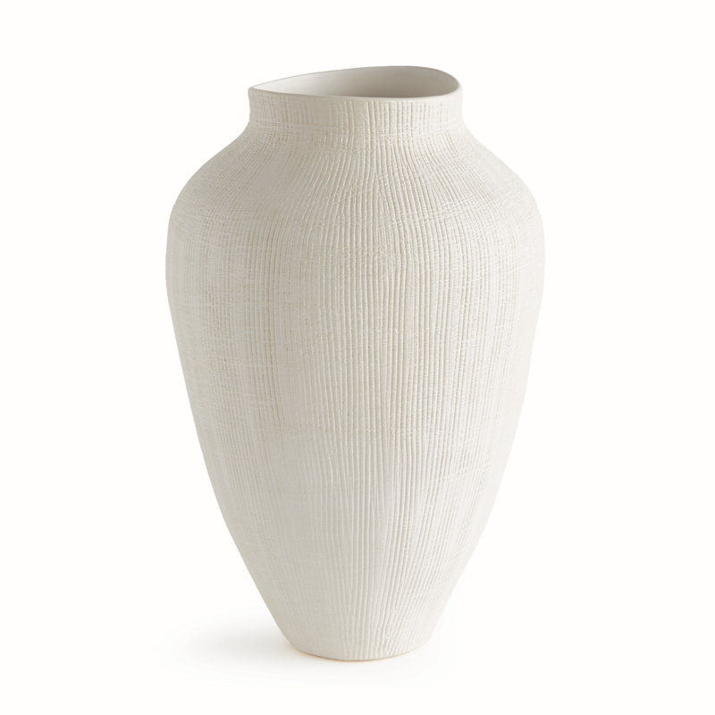 Handmade Ceramic Table Vase, 15.25" H x 10.25" W x 10.25" D, White