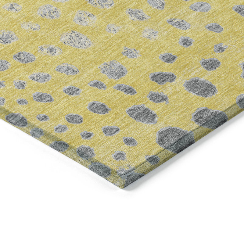 Tapis extérieur lavable abstrait jaune et doré 3 pi x 5 pi