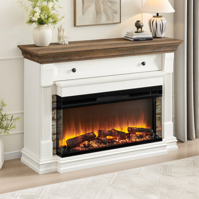 Fireplace TV Stand for TVs up to 65" with 36" 3-Sided Glass Electric Fireplace, 52" W  TV Console Table with Hidden Storage