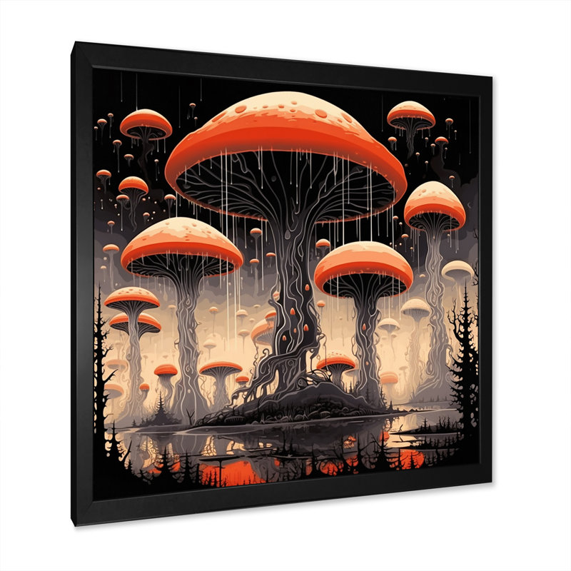 «Amarita Magical Mushroom Retro Illustration I», reproduction sur toile, H 36 po x l 36 po x P 1,5 po, Cadre simple noir
