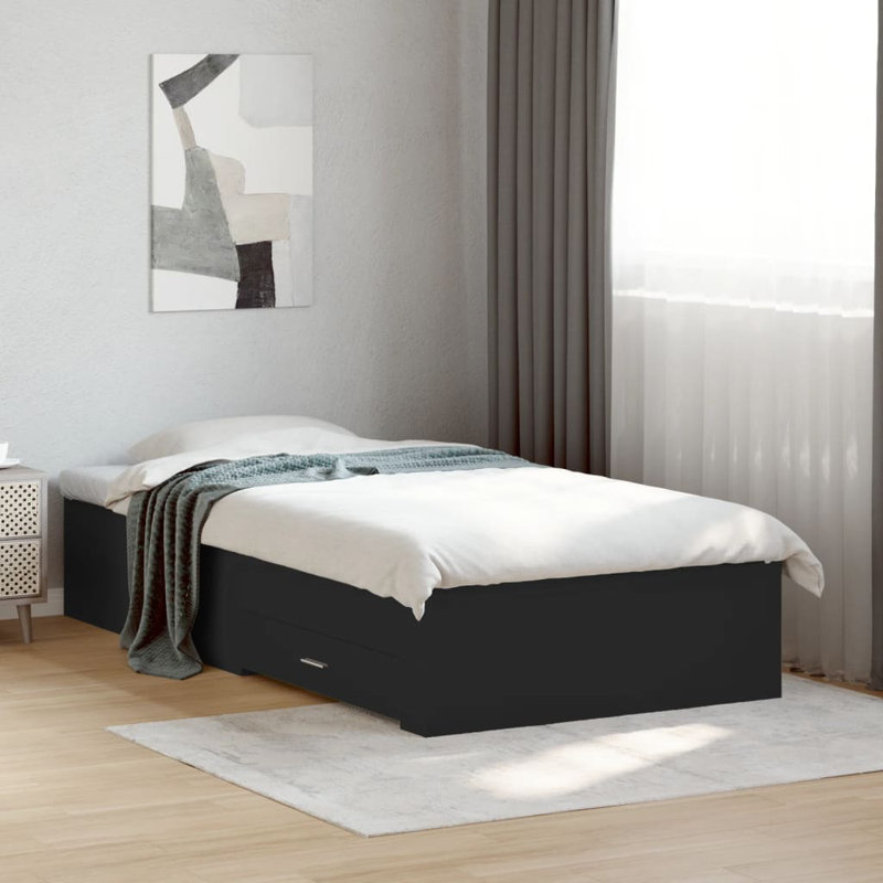 Vidaxl Bed Frame With Drawers Engineered Wood, Black, Small Single (2'6)