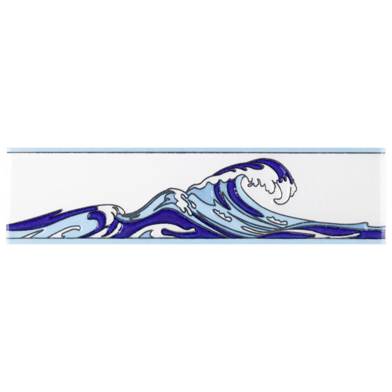 Captain Kanagawa Wave 2" x 8" Glossy Ceramic Specialty Trim in Blue/White, Blue/White