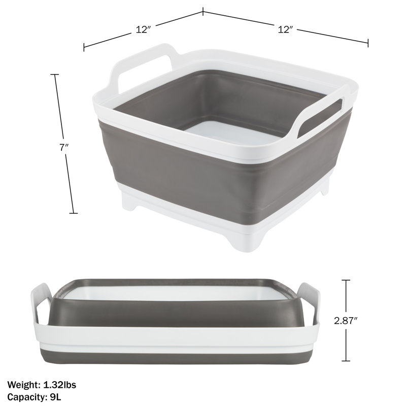 Wakeman Outdoors 9L Collapsible Wash Basin, Dish Rack, Gray