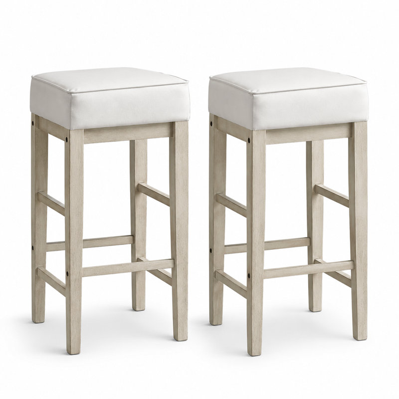 Duffield Transitional Faux Leather Upholstered Bar Stool with Solid Wood Frame, Bar Stool (30" Seat Height), White