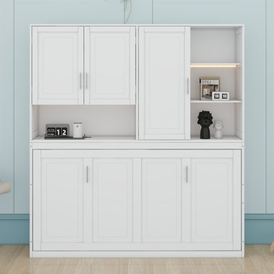 Lit escamotable mural avec armoire supérieure, tablettes, lit pliable peu encombrant avec éclairage et port USB