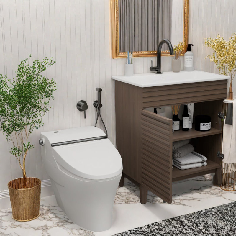 Élégants meubles-lavabos brun antique avec rangement pour les salles de bain modernes