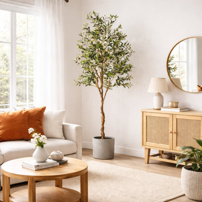 Maison 7 ft. Faux Olive Tree in Pot with Lifelike Leaves and Olive Accents