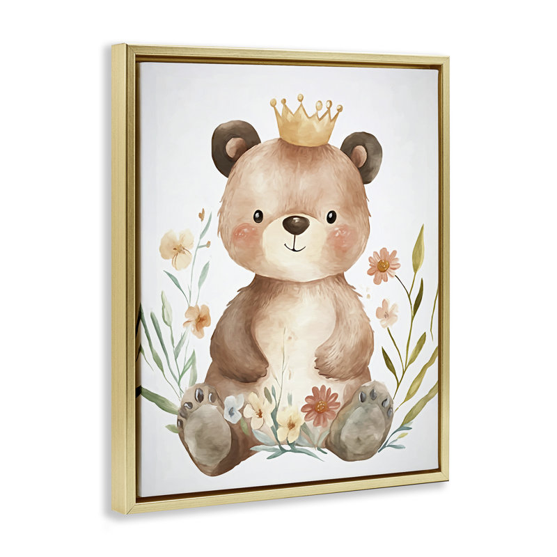 Cadre flottant fantaisiste avec ourson couronné, design par Ramona Murdock, H 31 po x l 25 po, Cadre flottant métallique doré
