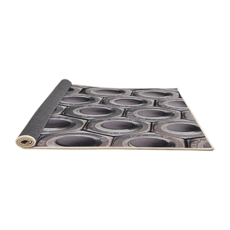 Tapis gris/brun tissé à la machine, Rond 3 pi