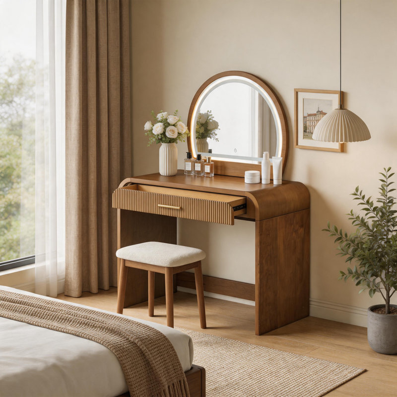 Coiffeuse de maquillage avec miroir à lumière tactile à écran tactile, coiffeuse de rangement à tiroir pour chambre à coucher