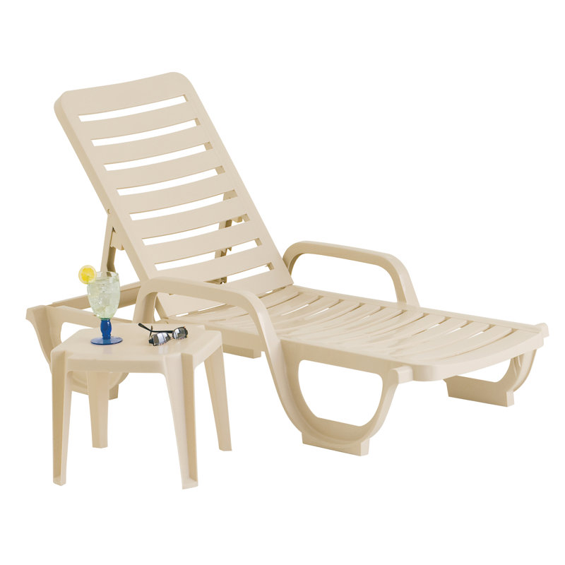 Grosfillex Bahia 75" Long Reclining Chaise, Sandstone