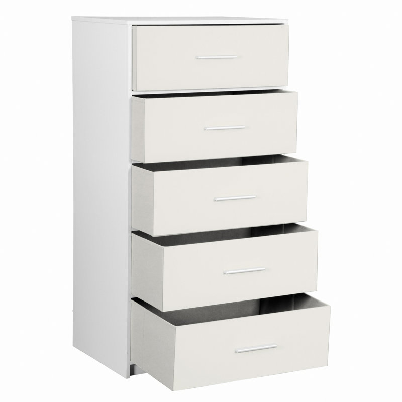 Commode 5 tiroirs avec tiroirs en tissu, Blanc