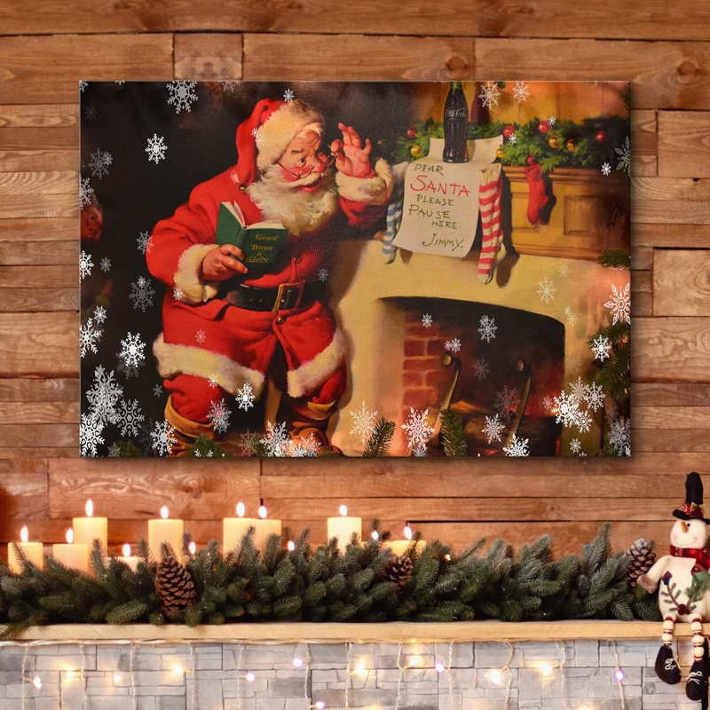 Père Noël, arbre de Noël, cheminée, célébrations et fêtes, décoration, art moderne, Toile tendue, H 12 po x l 18 po