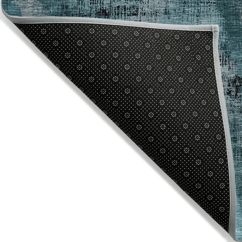 Tapis d'extérieur lavable abstrait bleu sarcelle 3 pi x 5 pi bleu turquoise et gris