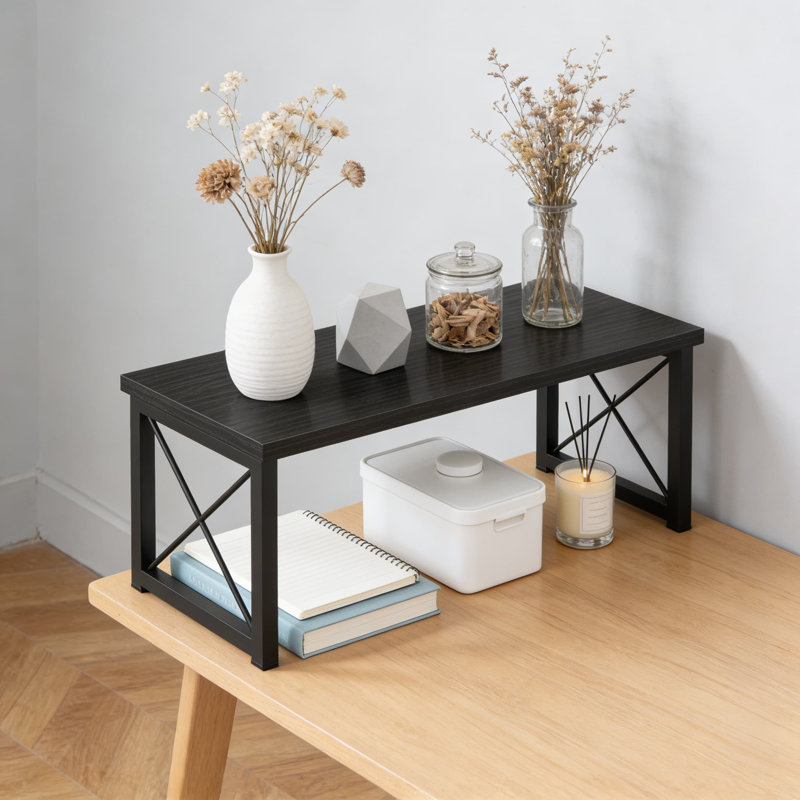 Organisateur de bureau en bois, support de bureau empilable à 2 niveaux avec rangement réglable, bibliothèque autoportante pour bureau à domicile, présentoir de comptoir de cuisine