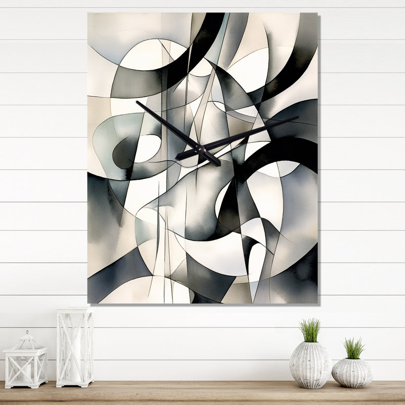 Abstract Neutral XIII - Modern Geometric Wall Clock, Medium