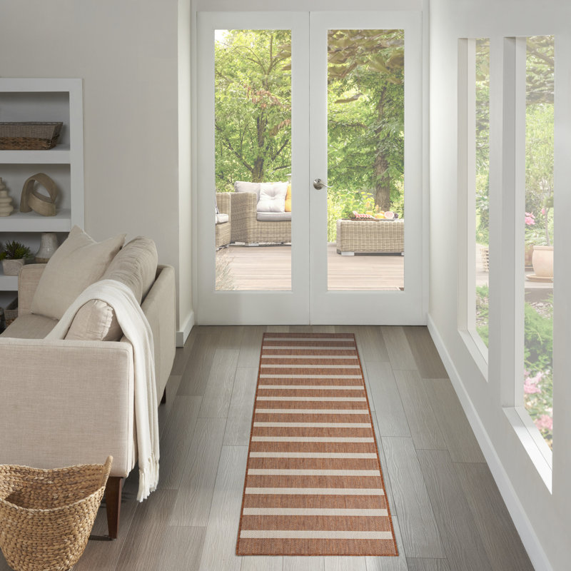 Tapis intérieur / extérieur rectangulaire Shaila, Orange, Tapis de couloir 2 pi 2 po x 12 pi