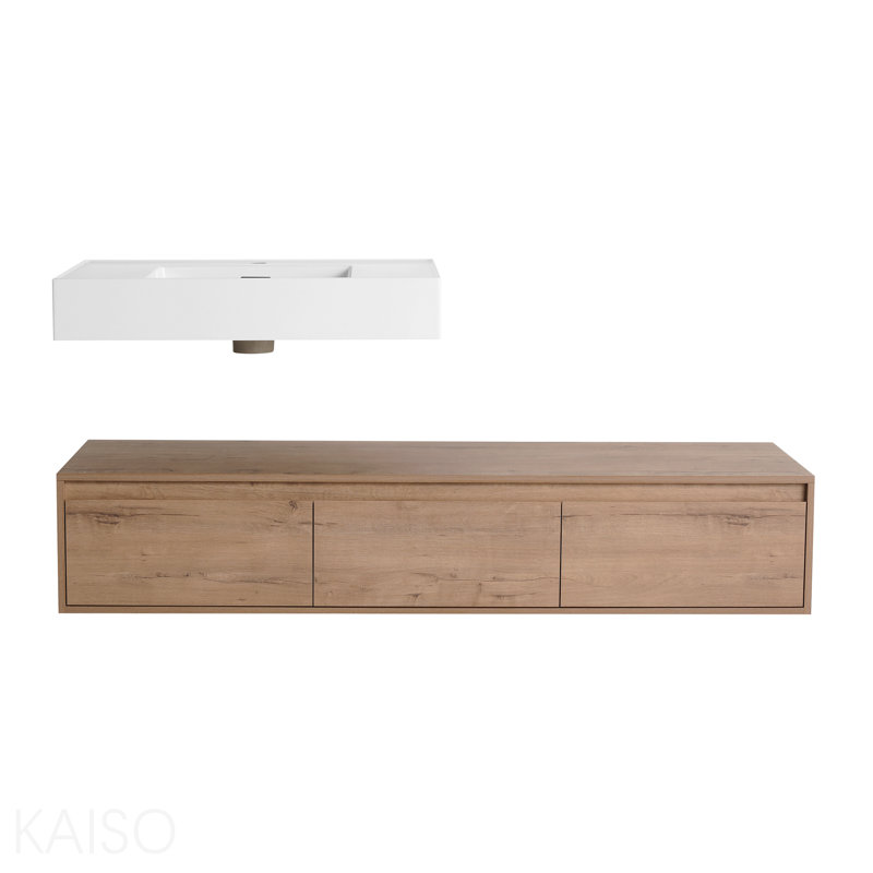 Meuble-lavabo mural de 60 po avec lavabo en résine, tiroir à fermeture en douceur et fixation flottante