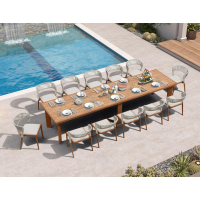 Ensemble de table et chaises d'extérieur 13 pièces PURPLE LEAF avec rotin en osier d'aluminium