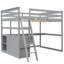 Lit mezzanine double avec bureau et tablettes, deux tiroirs intégrés, gris