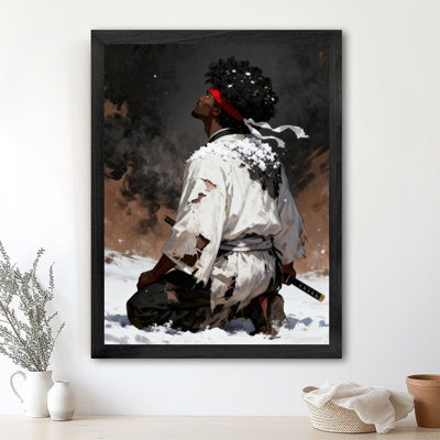 Black Framed Vintage Ronin Swordsman Wall Art Retro Style Framed Prints