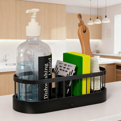 Porte-éponge pour évier de cuisine avec drainage automatique, conception en acier inoxydable antirouille, base antidérapante et ventouses, organisateur à compartiments multiples pour le rangement de l'éponge et de la brosse