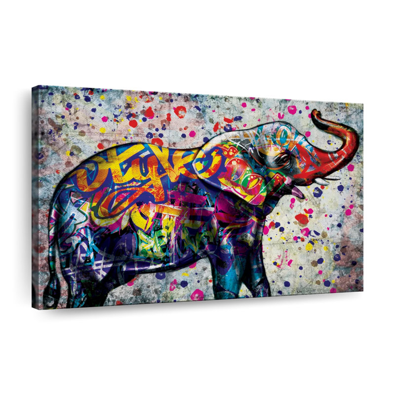 «Elephant Epic Colorful Elephant», reproduction sur toile, H 34 po x l 51 po x P 1,25 po